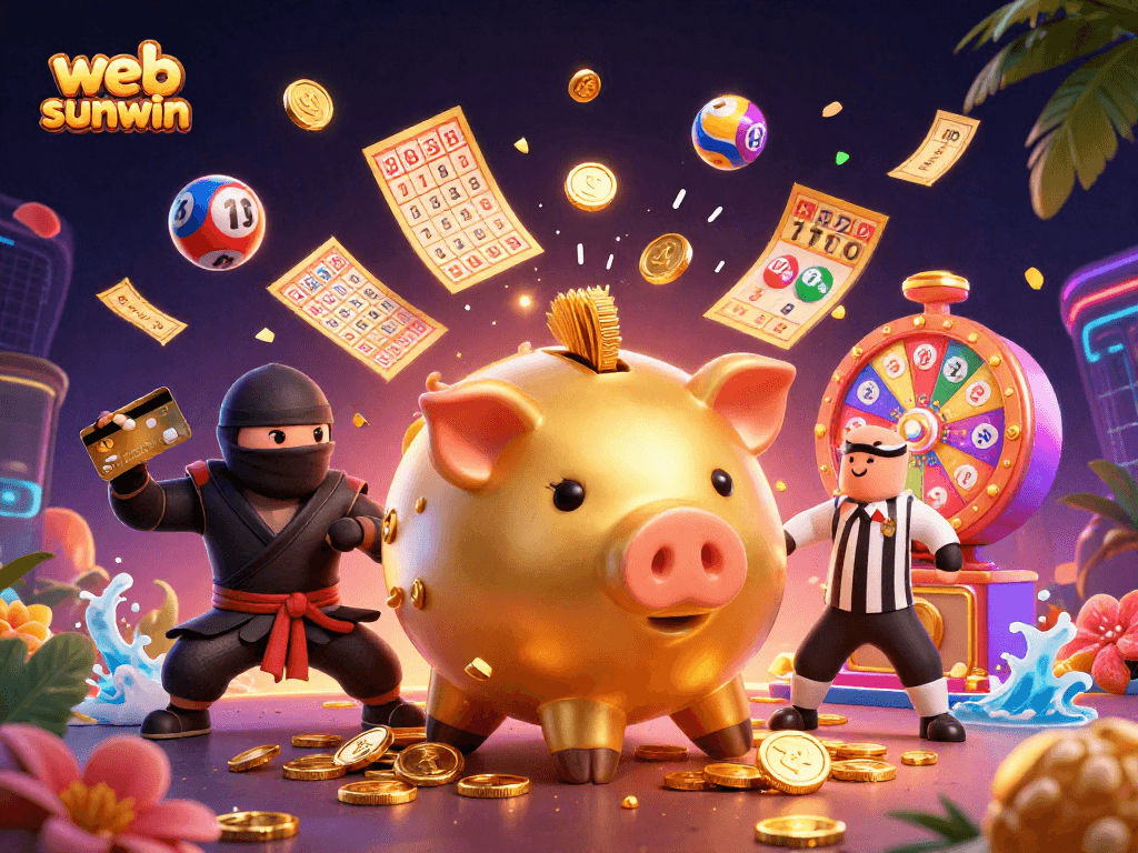Engage with exciting web sunwin games featuring a dynamic casino scene filled with lottery elements and vibrant characters.