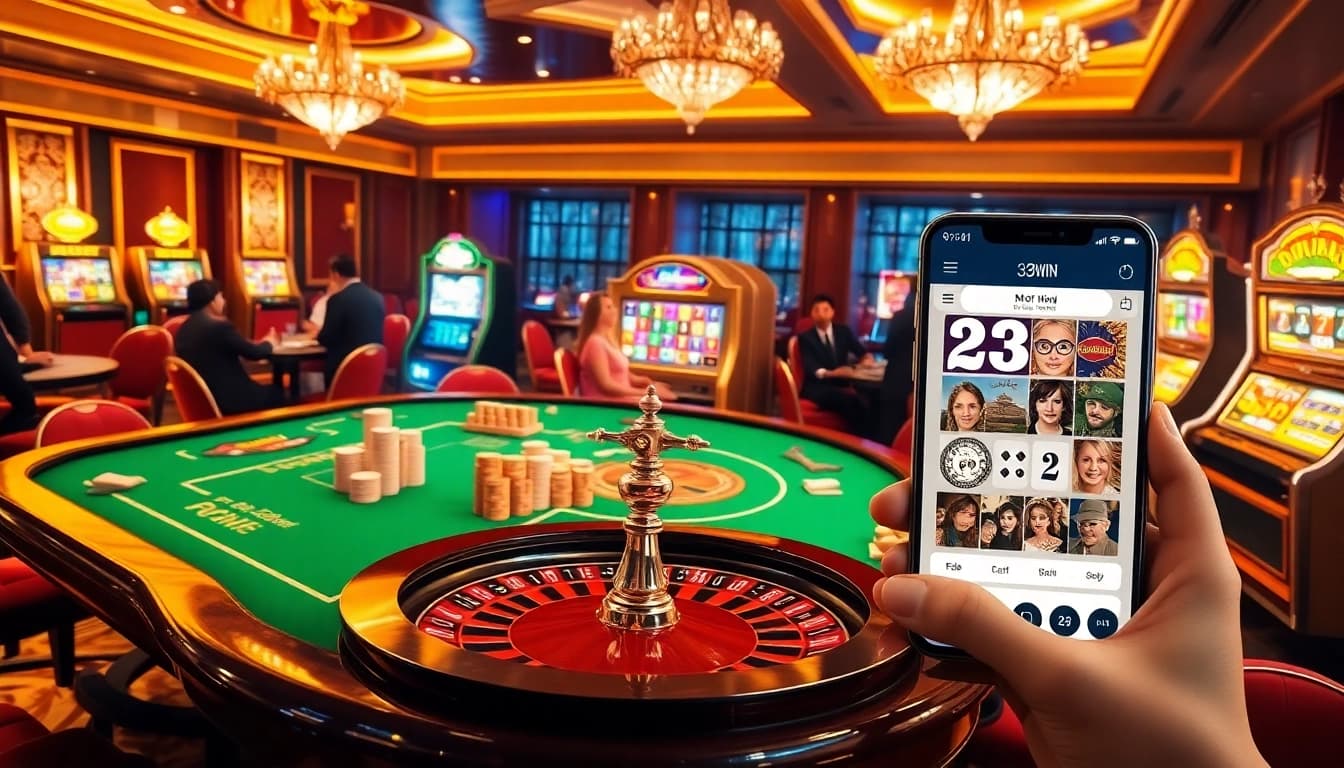 Engaging players enjoy the thrill of online gambling at 33WIN, with vibrant tables and luxury settings.