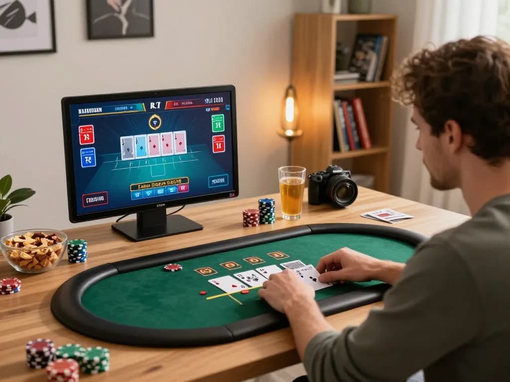 Player engaged in live dealer blackjack game on lucky88a tablet, showcasing a strategic online gambling setup.
