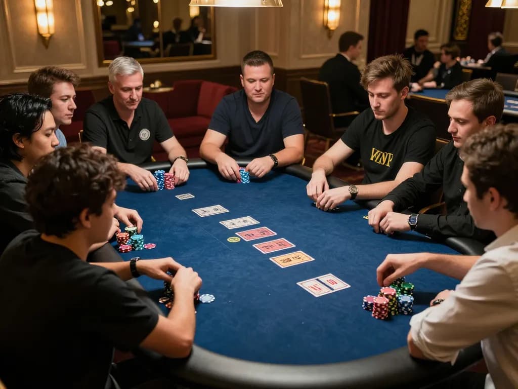 Players engaged in strategic poker gameplay at 555win, showcasing an exhilarating casino atmosphere