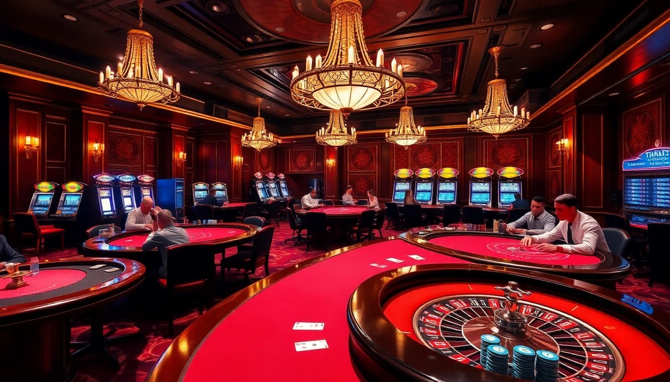 Players enjoying a thrilling game of poker at Thabet's premier casino.