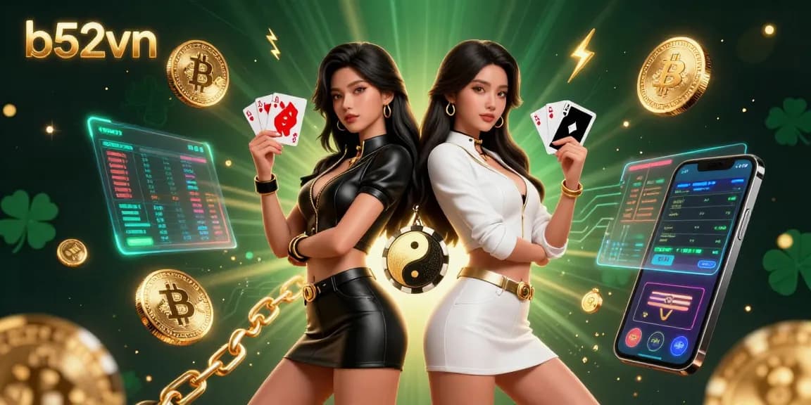 Win big at b52vn with stunning twin Asian women showcasing powerful casino energy and vibrant game elements.