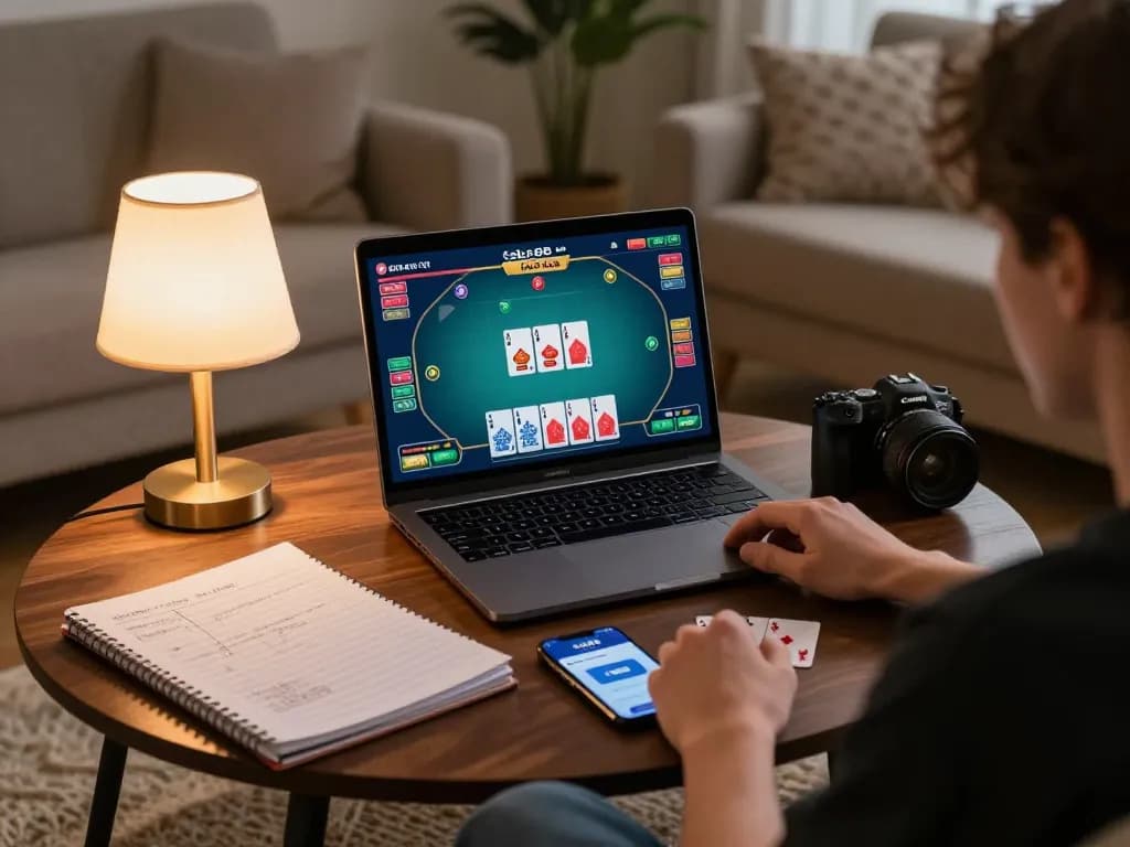 Engaging online gaming experience at Sky88 with cozy atmosphere and strategic notes involved.