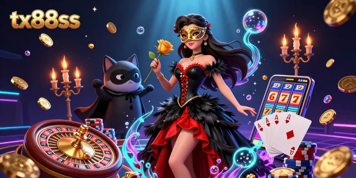 Engage with tx88ss in a vibrant casino atmosphere featuring rich details of gambling elements and characters.