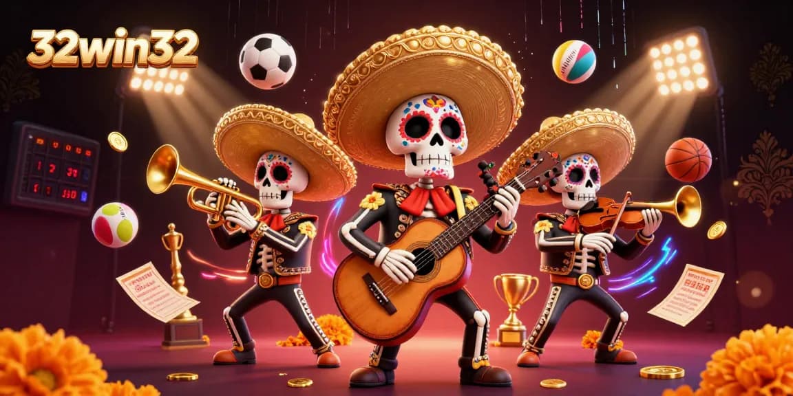 Bet on thrilling experiences at 32win32 with a vibrant mariachi band amidst sports excitement.