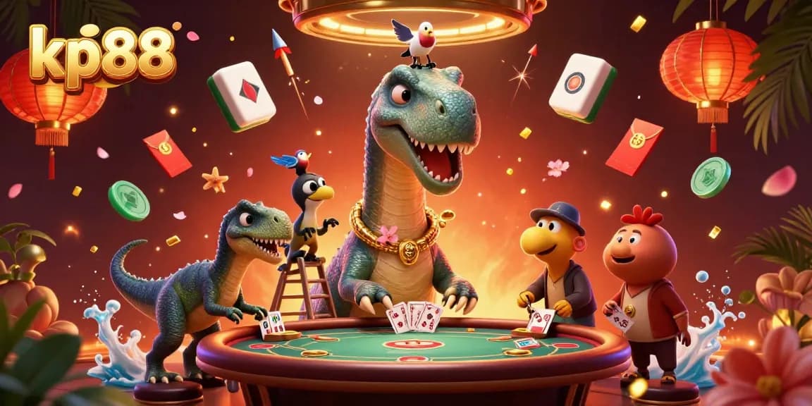 Engage in thrilling gameplay at kp88 with a giant brontosaurus and clever raptor in a vibrant casino setting.