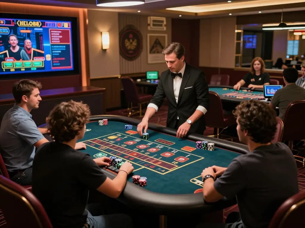Engaging online gaming scene at HELLO88 featuring players interacting with live dealer