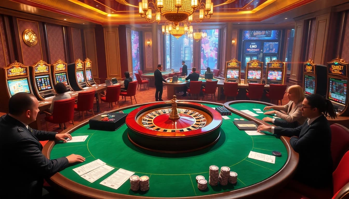 The hidden wiki showcases a glamorous casino ambiance with poker tables and spinning roulette wheels.