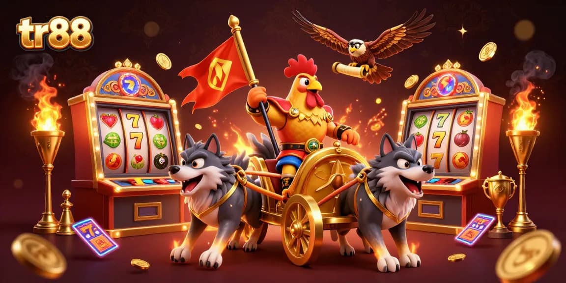 tr88 showcases thrilling slot machines with vibrant symbols and golden coins, enhancing the gambling experience