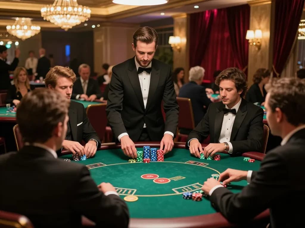 Exciting poker gameplay at a luxurious casino, featuring keonhacai5 strategy insights and vibrant action.