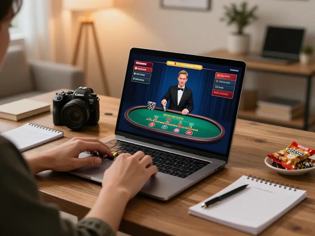 Engaging in live dealer blackjack game online at home setup using link max88 for exciting gameplay.