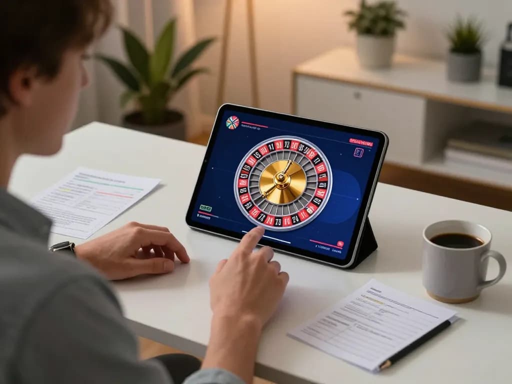 Player engaged in online roulette at home using cm88 tablet in a cozy atmosphere