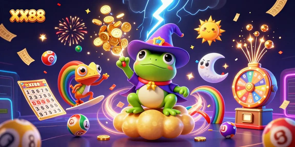 Experience thrilling gaming with XX88's vibrant 3D illustration showcasing magical elements and casino excitement.