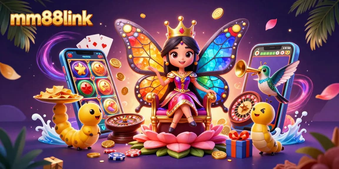 Engage with exciting gameplay at mm88link featuring a butterfly queen in a vibrant casino scene.