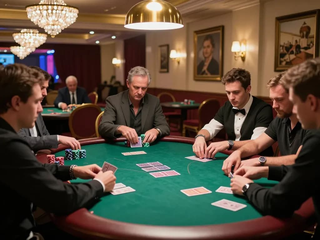 Engaging poker players at a W 88 casino table with vibrant atmosphere and strategic gameplay.