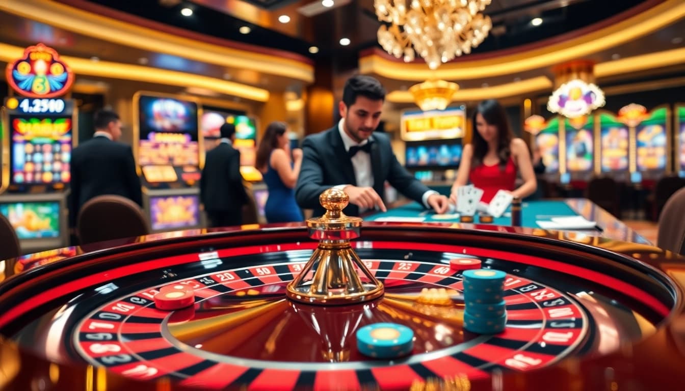 Experience the vibrant excitement at Lucky88 uy tín with a luxurious casino atmosphere featuring roulette and poker.