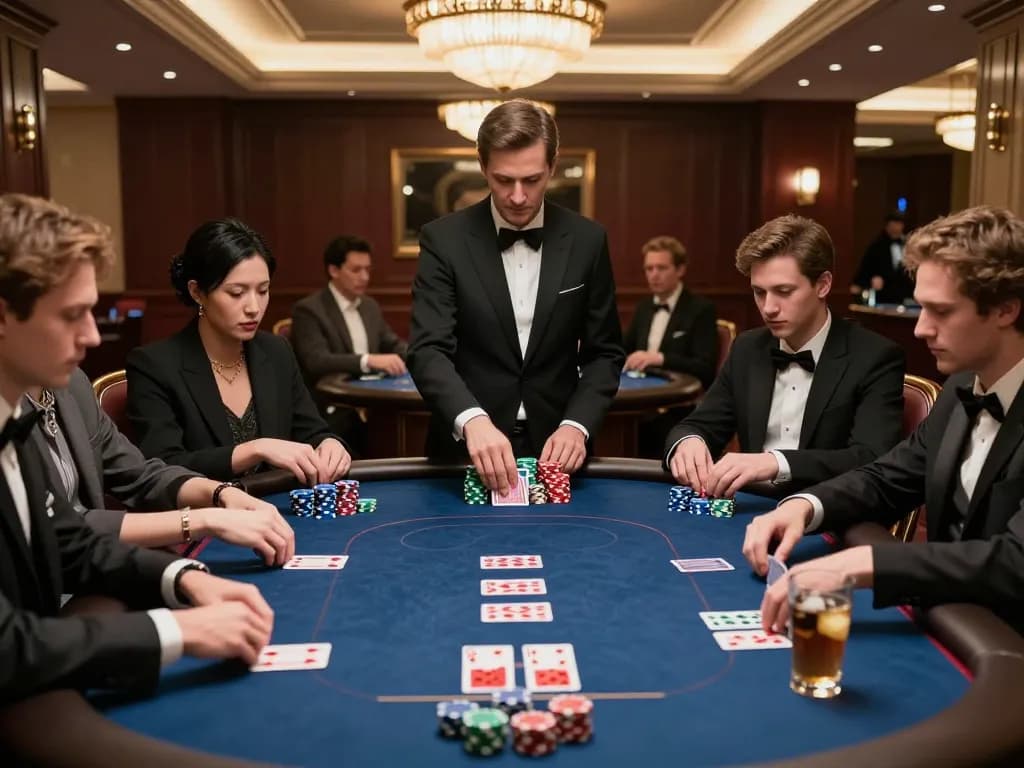 Engaged participants at the poker table using Login Da88 for strategic gameplay during an exciting casino night.
