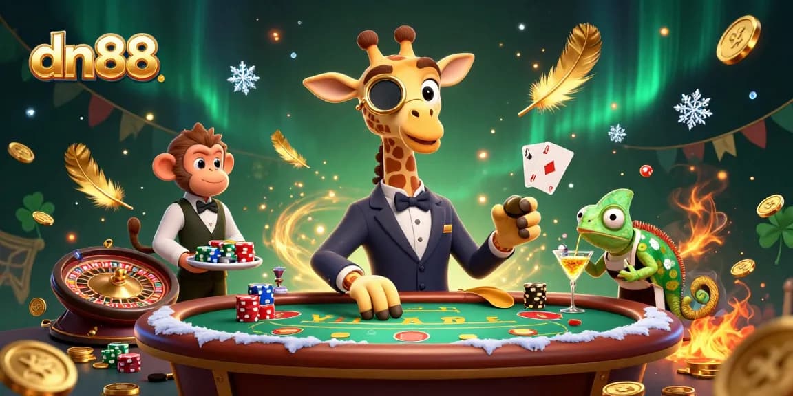 Experience the excitement of dn88 with a high-roller giraffe at a VIP poker table, making big bets!