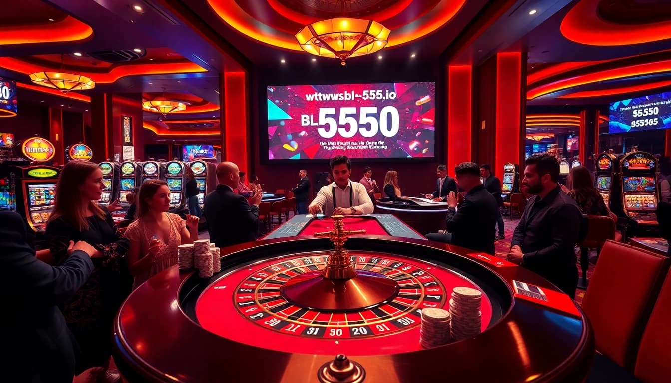 Players enjoying roulette at a luxury casino with promotions from https://bl-555.io/ in the background.
