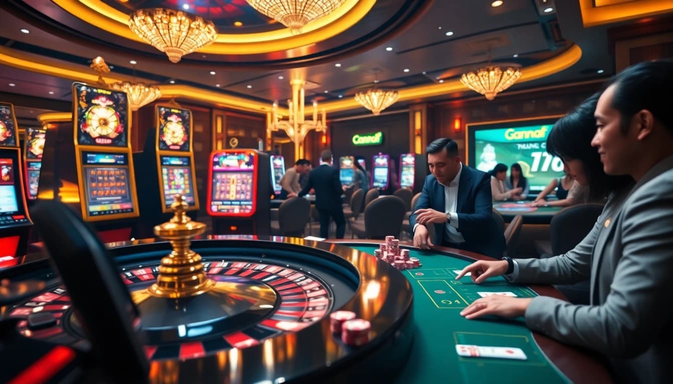 Experience the thrill of TRANG CHỦ LUCK8 with players enjoying live casino games and vibrant gambling visuals.