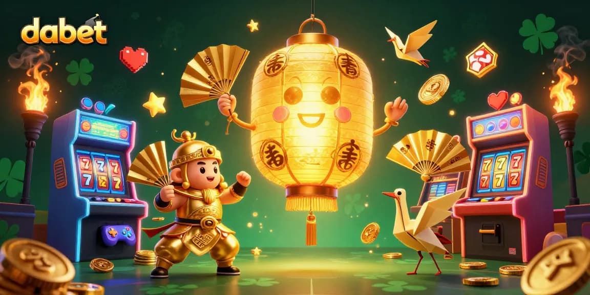 Dabet players winning big at a vibrant casino with golden lantern spirit and exciting gaming elements.