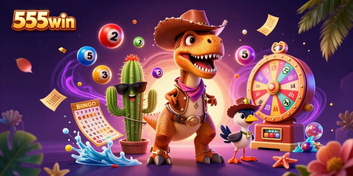 Experience thrilling gaming at 555win with vibrant lottery elements and captivating characters.