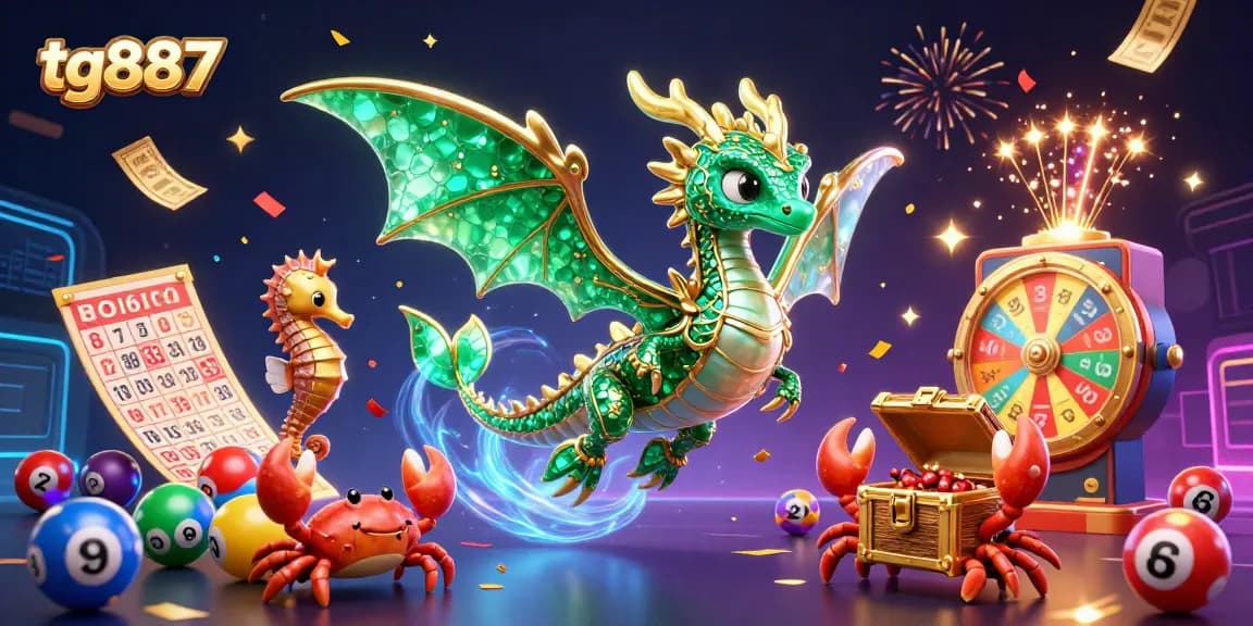 Win big at tg887 with the exciting treasure-filled sea dragon and colorful lottery elements!