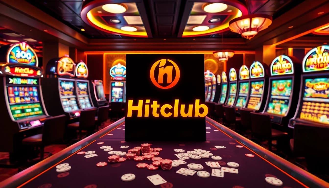 Experience the excitement of Hitclub with a vibrant casino scene featuring poker chips and slot machines.