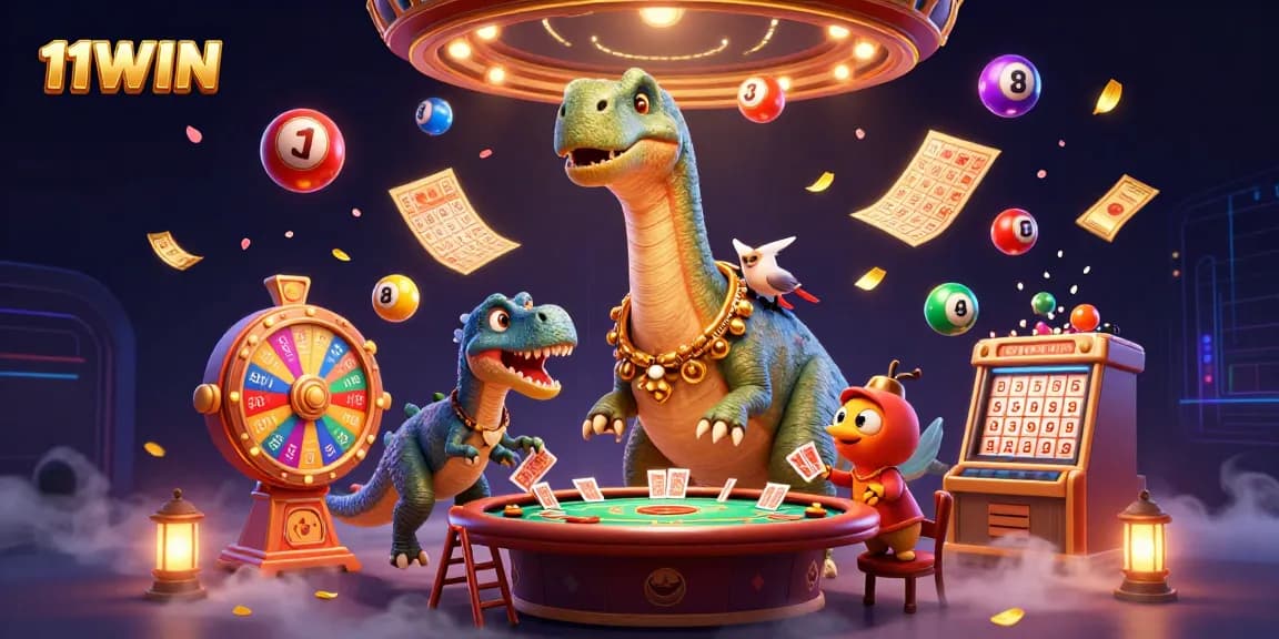 Experience thrilling gaming action at 11WIN with colorful lottery balls flying dynamically in the casino.