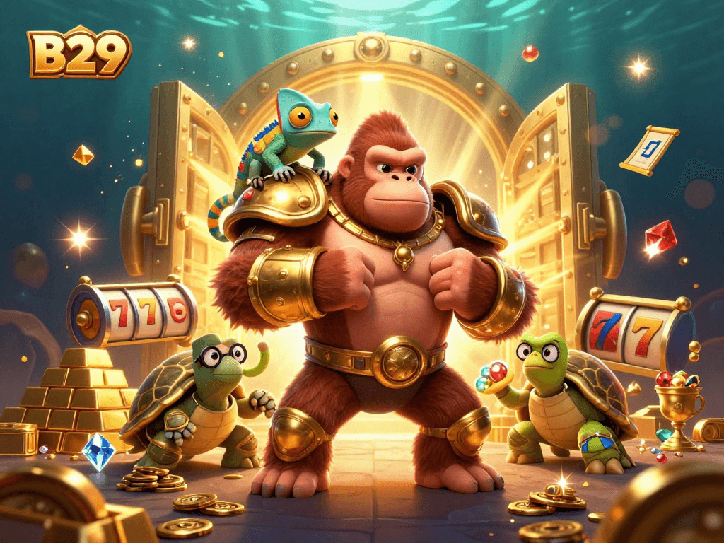 Engage with B29's thrilling gaming experience, featuring an epic 3D gorilla king and dynamic casino elements.