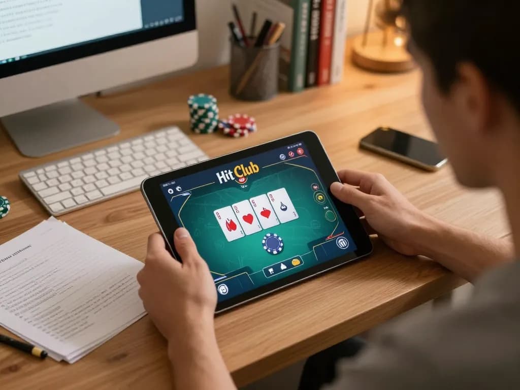Engaging online gaming session on Hit club tablet with poker screen and strategy notes