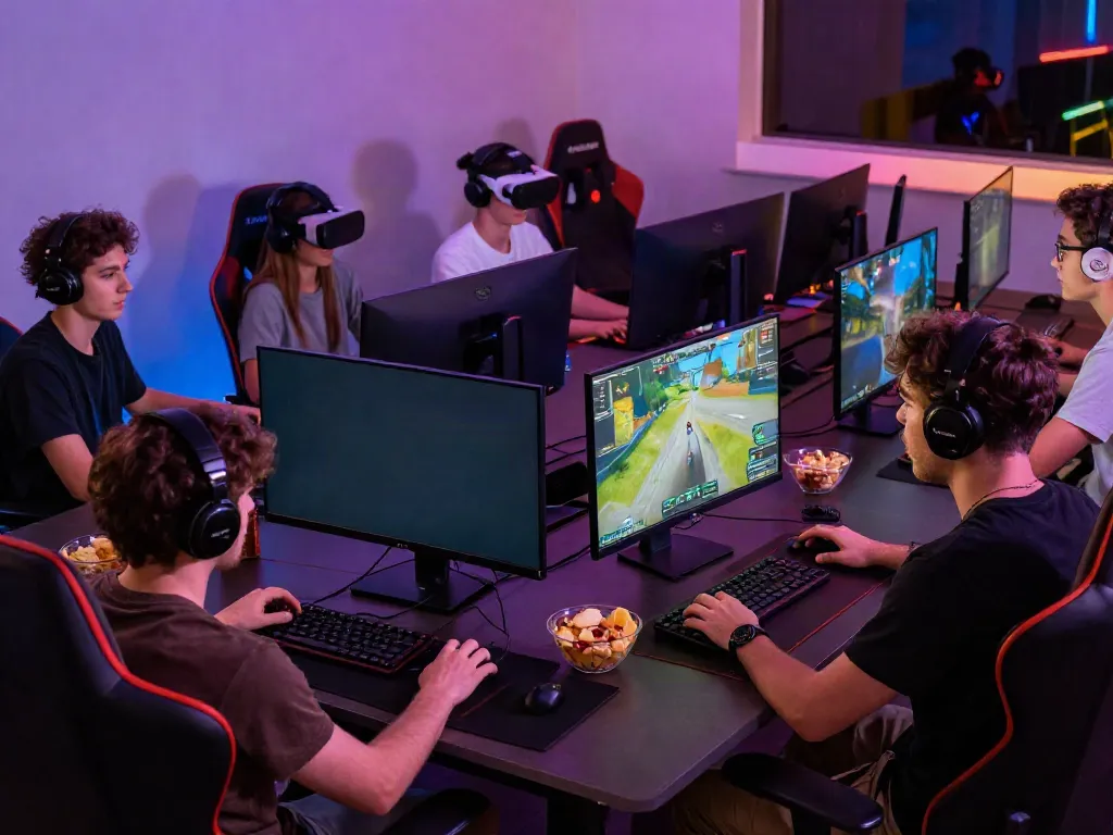 Dynamic gaming scene at https://hitclub3.io/ with enthusiastic players and colorful setup.