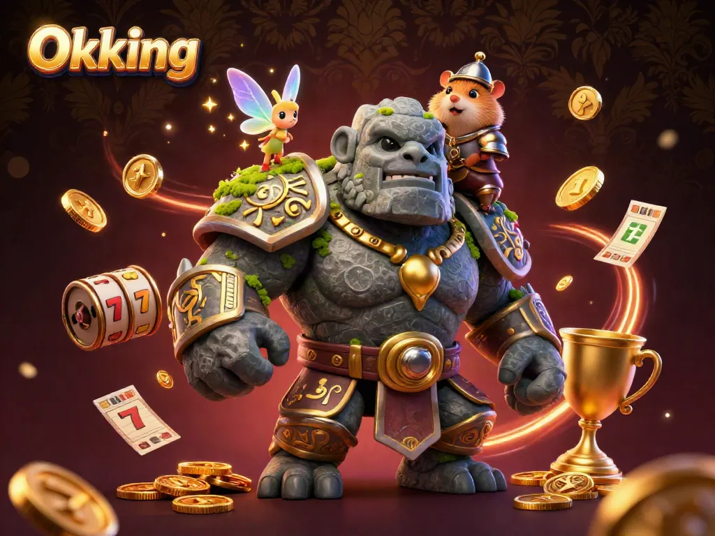 Engage in thrilling slots action with Okking's magical guardian characters, dynamic gaming elements, and vibrant atmosphere.