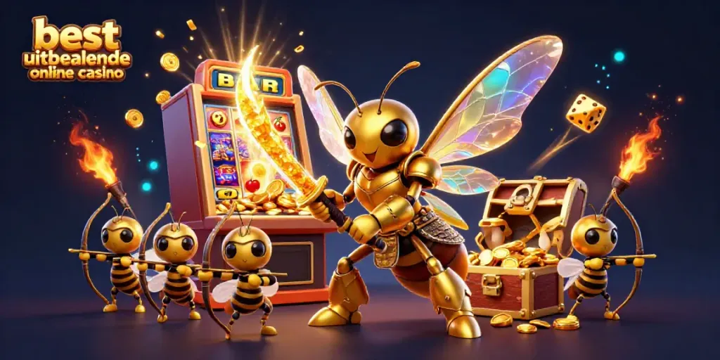 Experience the excitement at the best uitbetalende online casino with a dazzling, energetic 3D scene featuring thrilling slot game elements.