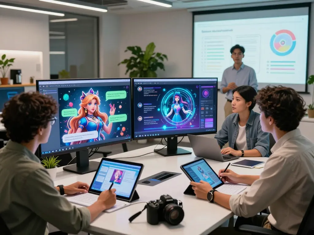 Collaboration at a modern office showcasing juicy ai character interactions and insights
