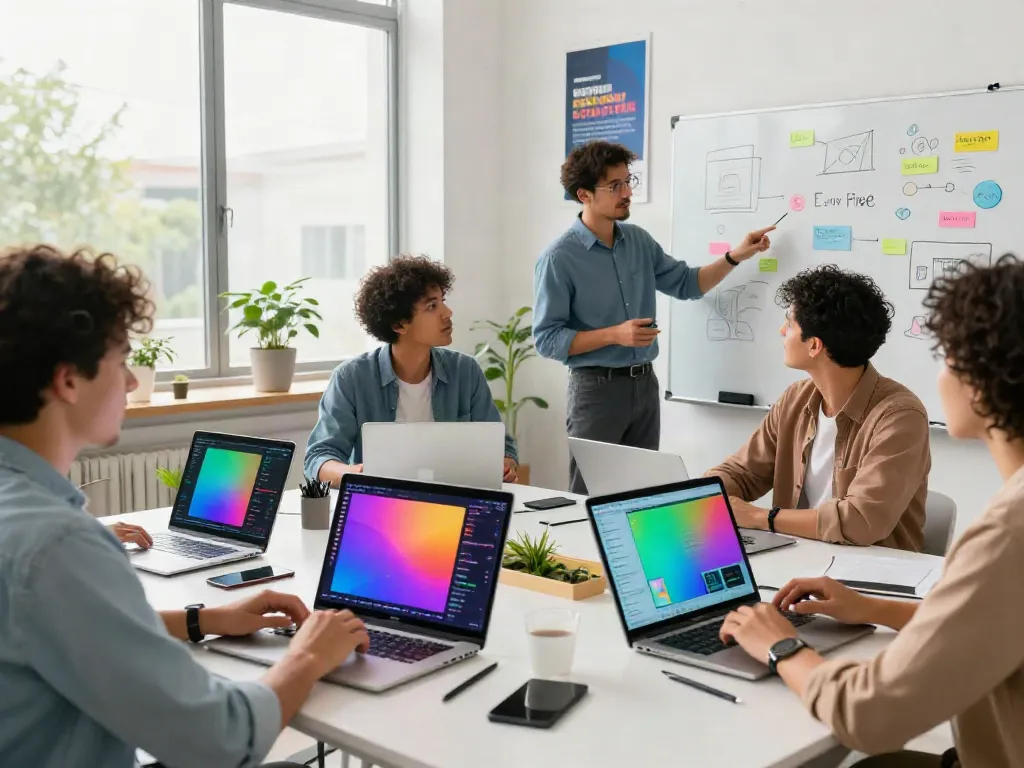 Dynamic teamwork in a vibrant digital marketing workspace focusing on juicy ai strategies.