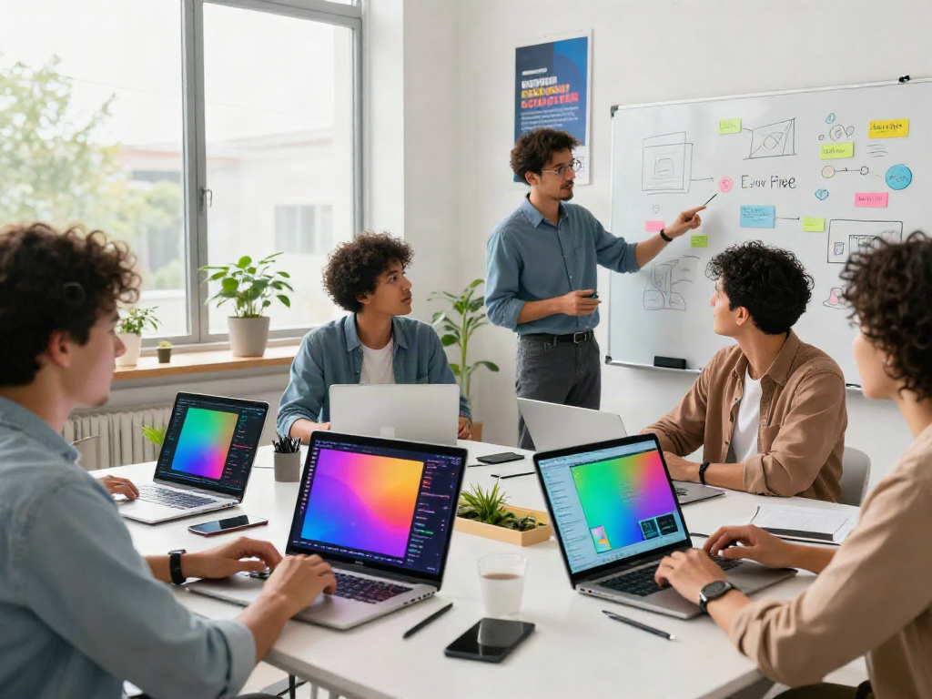 Dynamic teamwork in a vibrant digital marketing workspace focusing on juicy ai strategies.