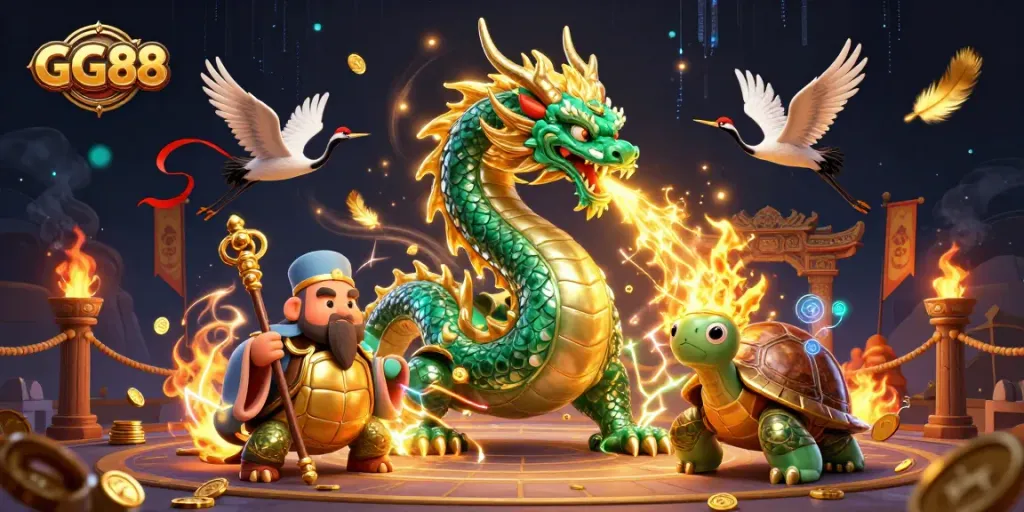 Experience thrilling gameplay at GG88 with mystical creatures and vibrant casino elements.