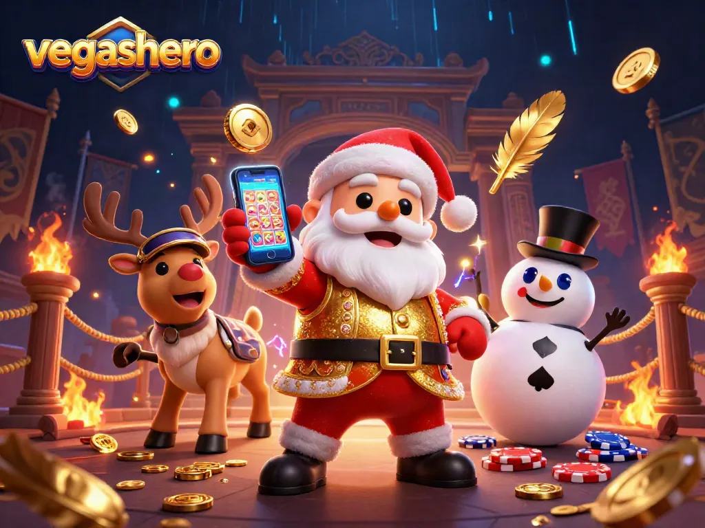 Join vegashero in a festive casino scene showcasing jackpots, animations, and excitement!