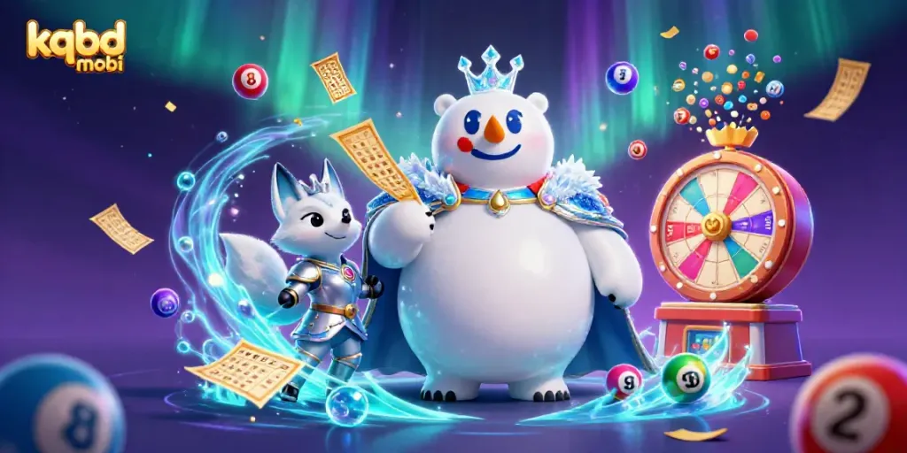 Engage with kqbd mobi as the polar bear king and snow fox spread joy among colorful lottery balls.