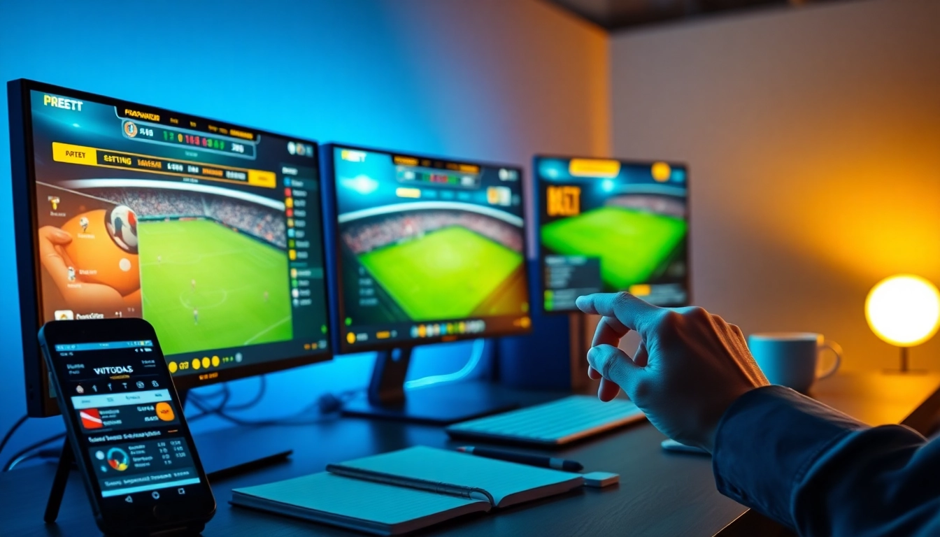 Dynamic online betting environment for trang ca cuoc bong da with screens showcasing live matches and betting odds.