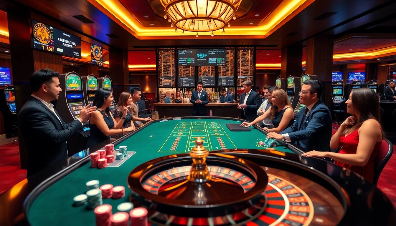 Players enjoying excitement at UU 88 casino with vibrant tables and slot machines.