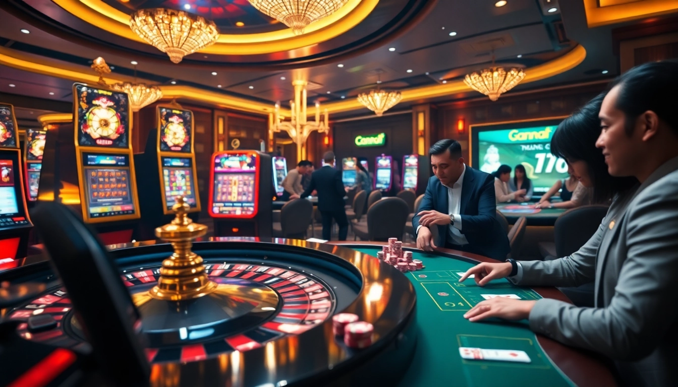 Experience the thrill of TRANG CHỦ LUCK8 with players enjoying live casino games and vibrant gambling visuals.