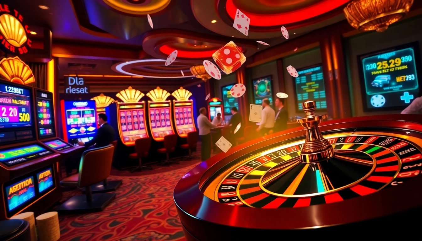 Exciting gaming scene featuring i9bet with vibrant slot machines and casino atmosphere.