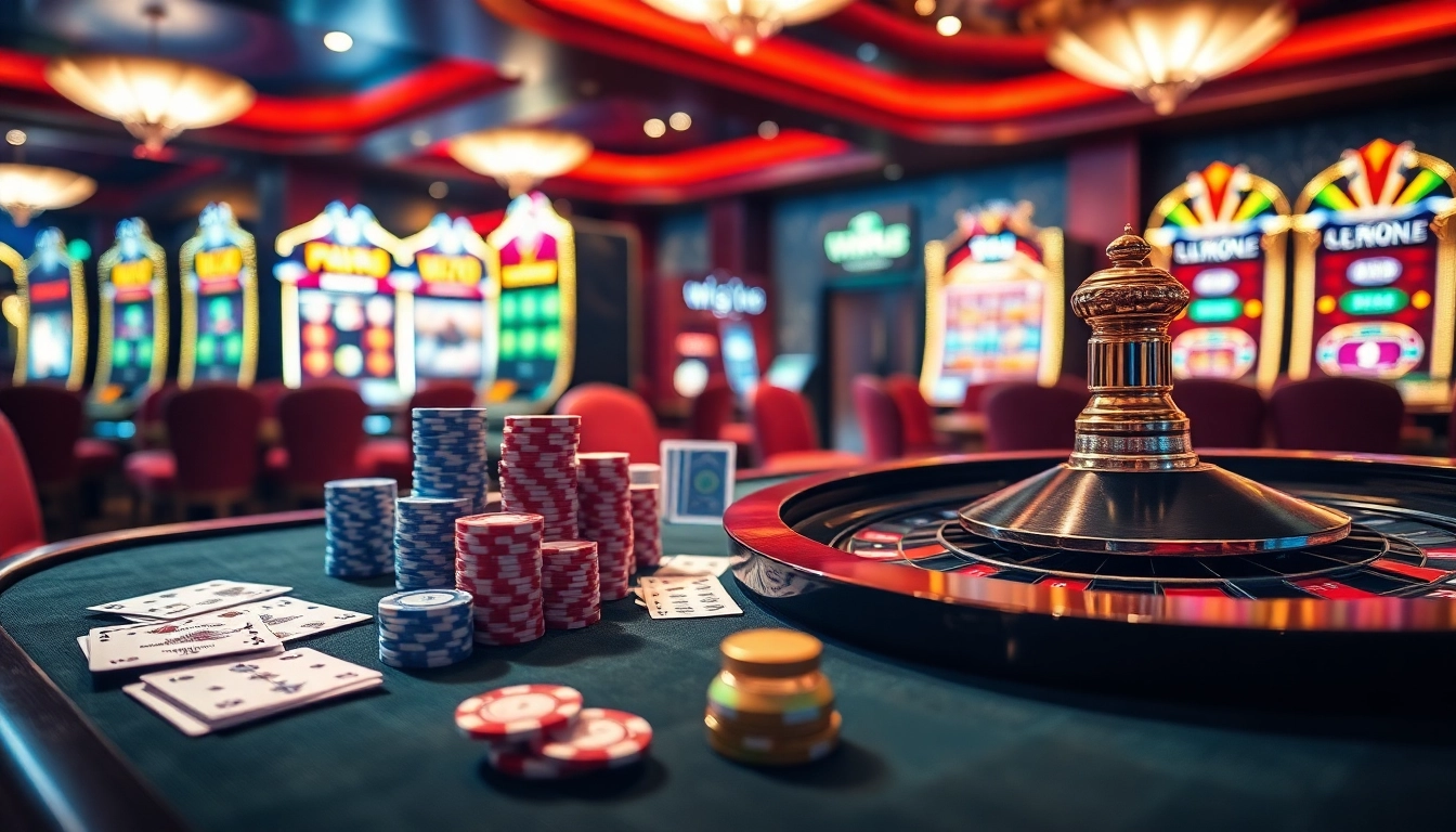 Action-packed scene at vin88 nhà cái casino, featuring vibrant gaming tables and thrilling slot machines.