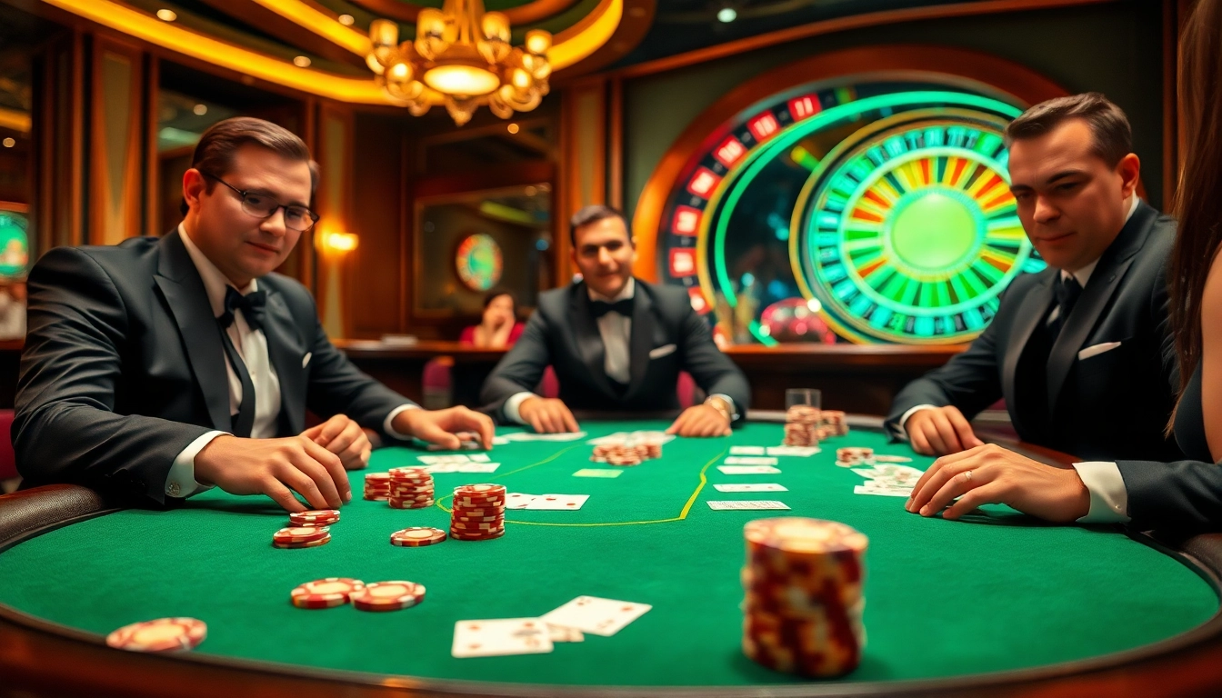 Experience high-stakes excitement with a luxury poker scene at 79KING COM, featuring professional players and vibrant casino elements.