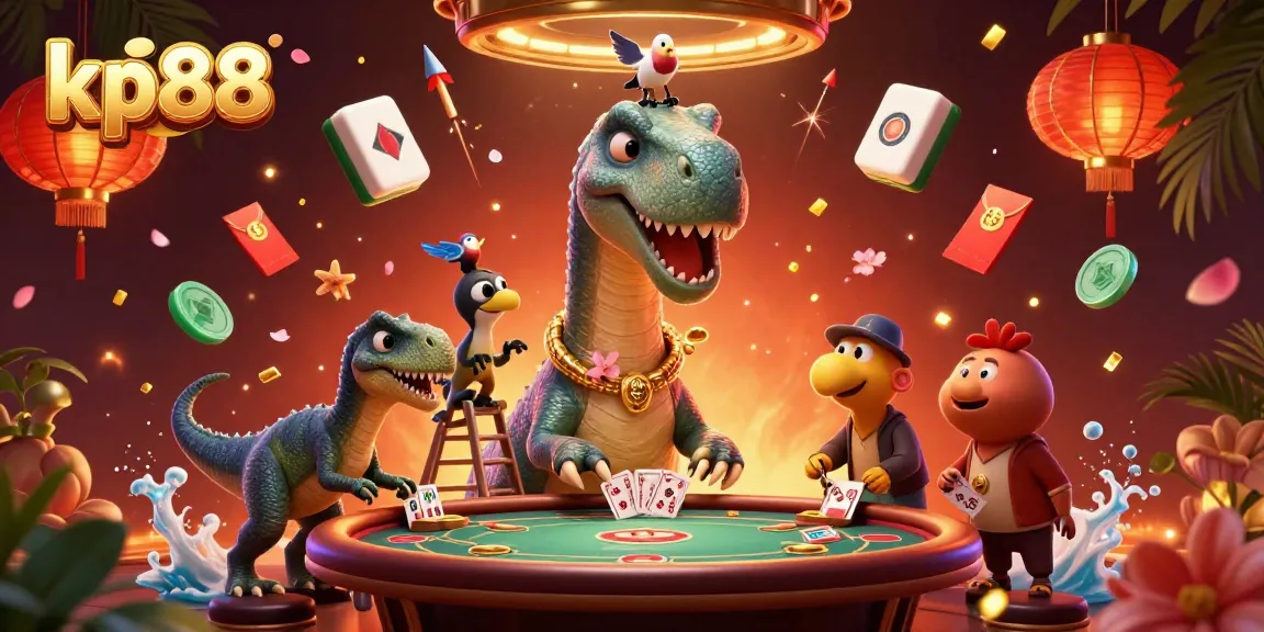 Engage in thrilling gameplay at kp88 with a giant brontosaurus and clever raptor in a vibrant casino setting.