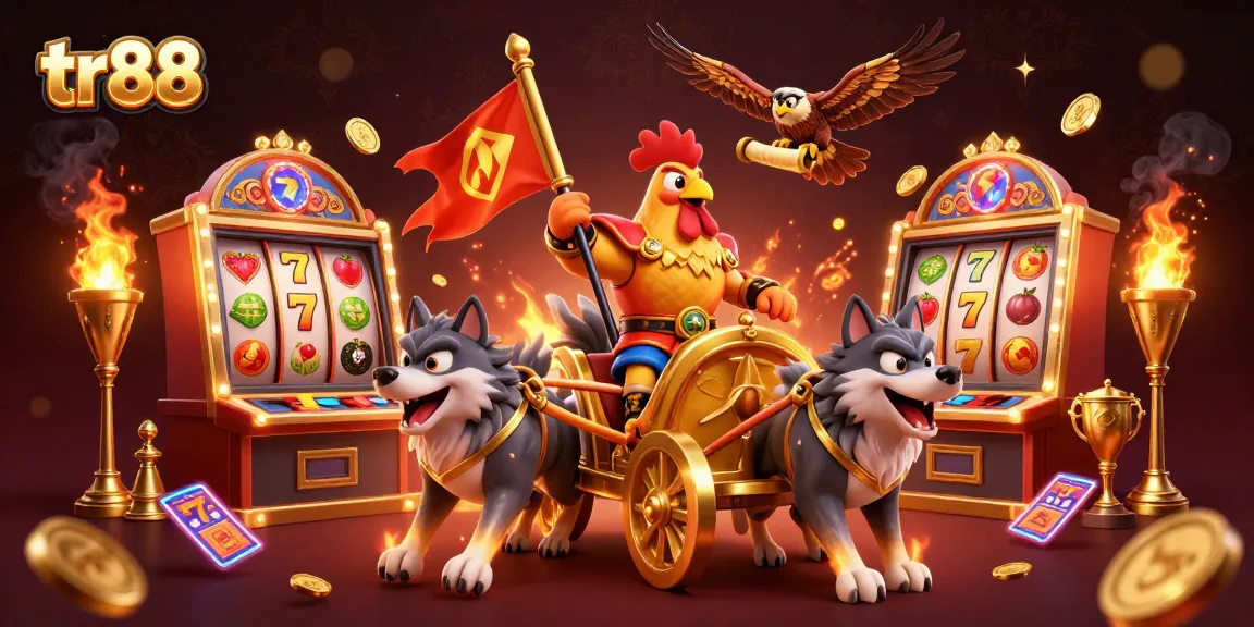 tr88 showcases thrilling slot machines with vibrant symbols and golden coins, enhancing the gambling experience