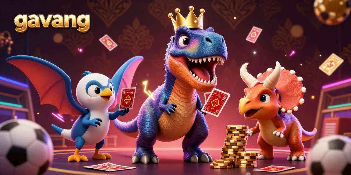Join the fun with gavang as a T-Rex shuffles cards, while a triceratops stacks chips in an exciting gambling scene.