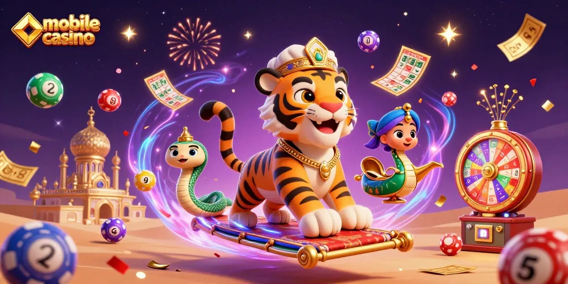 Experience the excitement of a mobile casino with vibrant lottery elements in 3D illustration.